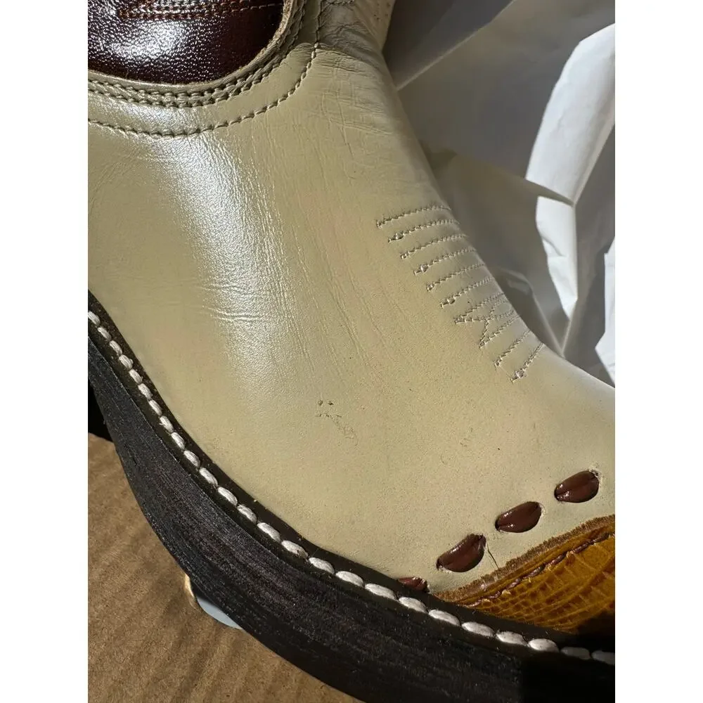 Laredo Bone Lizard Print Wingtip Boots 61161 Size 8